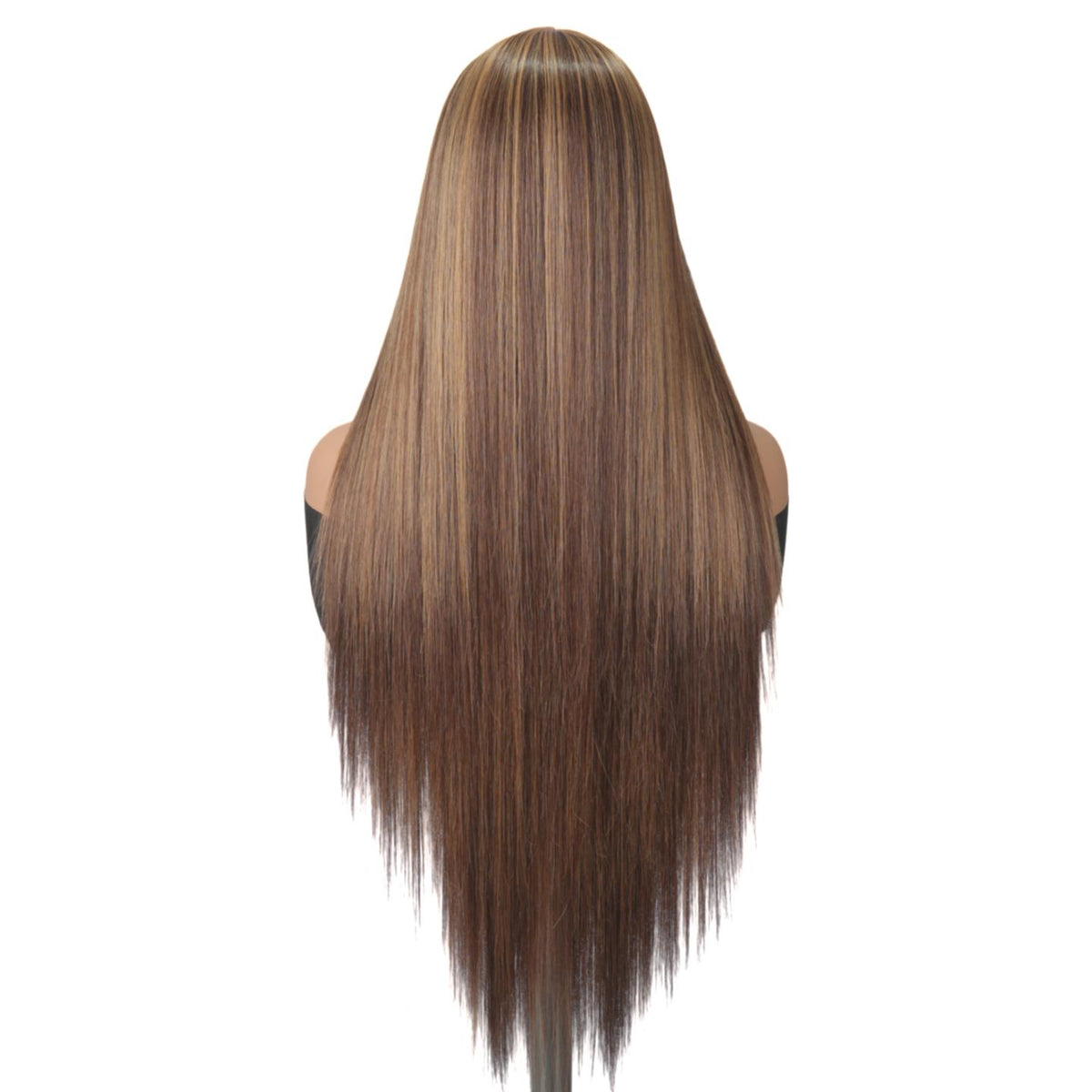 SuperNova 13x6 Lace Front Wig P4/27 Caramel Brown Highlight - Straight Pre-Cut Glueless Synthetic, Natural Hairline