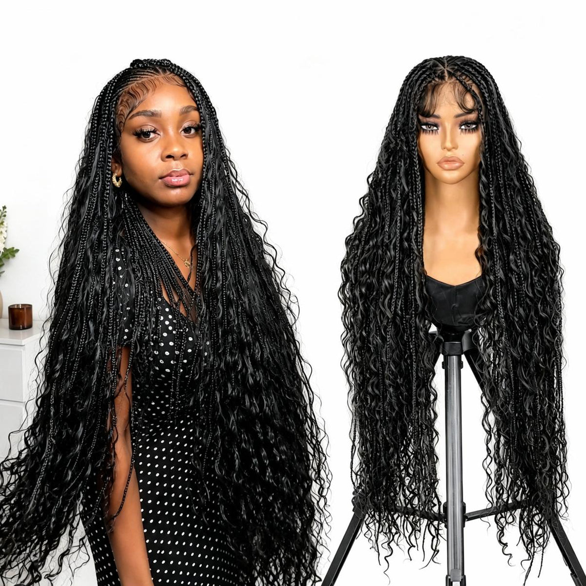 SuperNova 36" Fulani Boho Goddess Braids Wig, Full Lace Pre-Styled Triangle Part - Synthetic Protective Style
