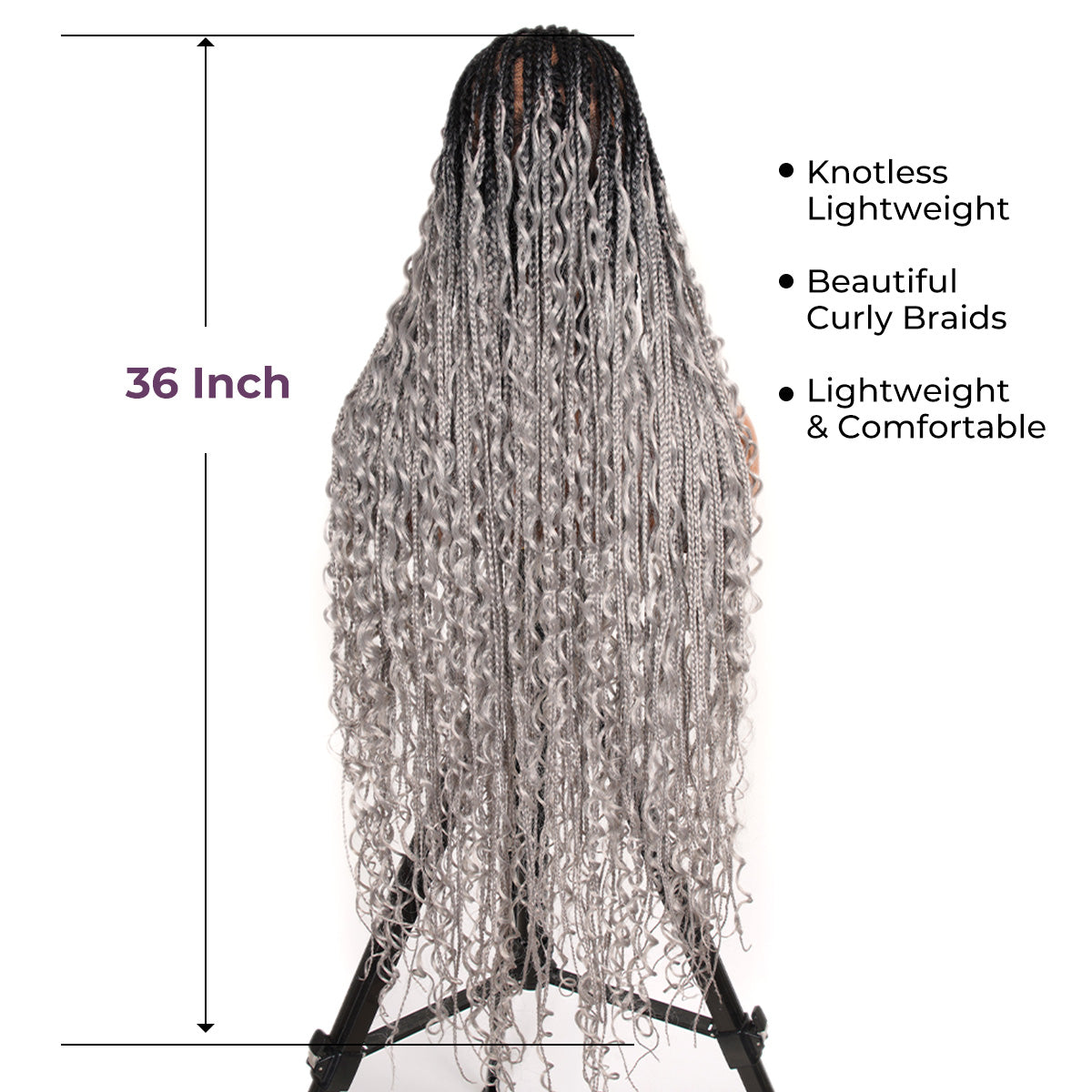 SuperNova 36" #OT1B/Gray Knotless Bohemian Box Braid Wig – Lightweight Synthetic Hair for Protective Styles, Natural Look & Comfort