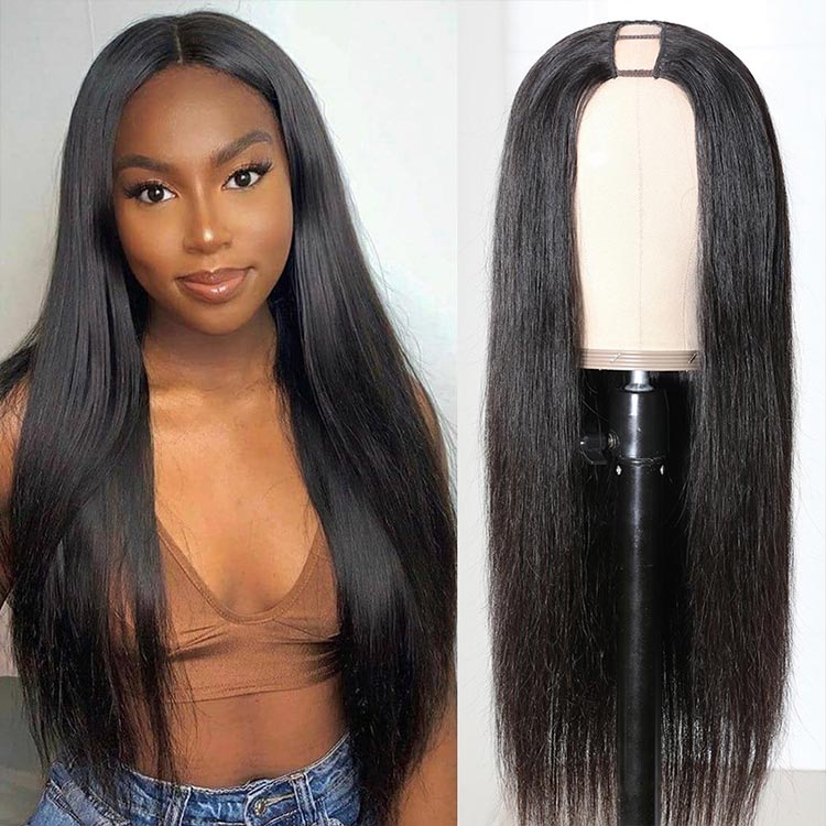 SuperNova Straight U Part Wig Human Hair, Glueless V Part Wig Natural Look Straight Hair Wig, Beginner Friendly Protective Style for Women
