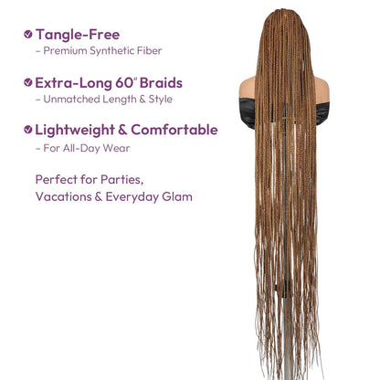 SuperNova 60" Knotless Box Braids Wig, Handmade Full Lace Glueless Braided Wig with Baby Hair - Premium Synthetic Fiber, Lightweight Protective Style for Women