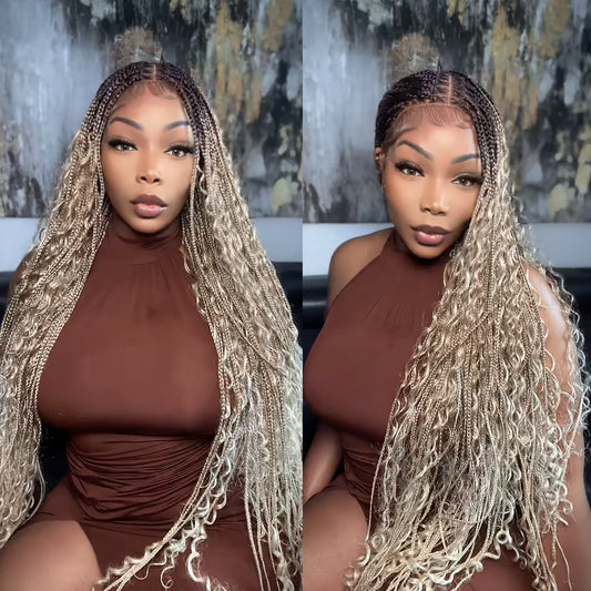 SuperNova 36" Boho Box Braided Wig #OT4/27/613 Honey Blonde Balayage | Knotless Full Lace, Pre-Cut Lace & Drawstring Fit, Lightweight Premium Synthetic, Natural Long