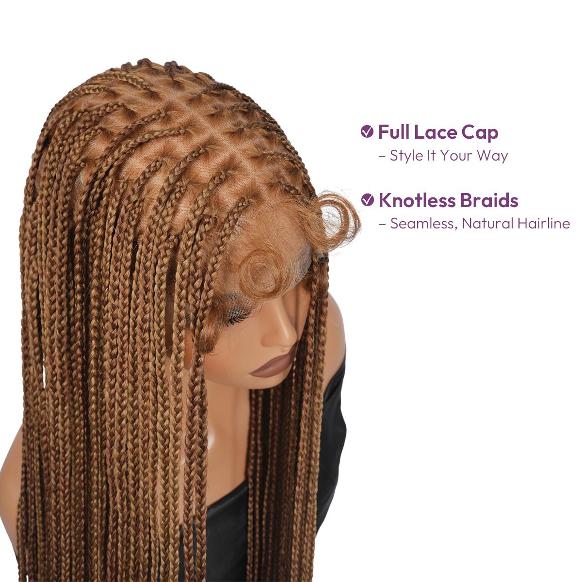 SuperNova 60" Knotless Box Braids Wig, Handmade Full Lace Glueless Braided Wig with Baby Hair - Premium Synthetic Fiber, Lightweight Protective Style for Women