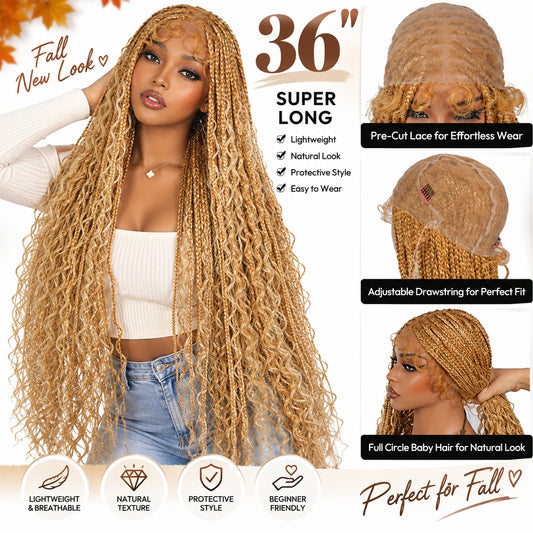 SuperNova #T274/614 36 Inches Full Lace Premium Synthetic Fiber Bohemian Box Braided Wigs Knotless