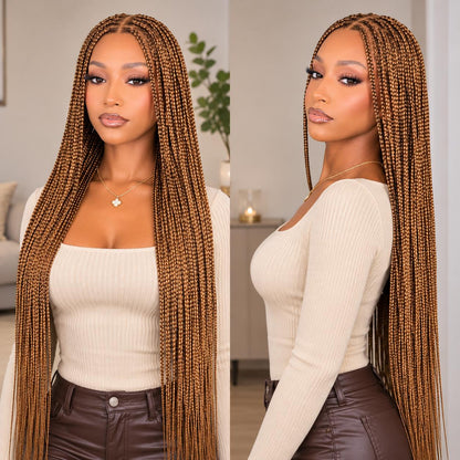 SuperNova 60" Knotless Box Braids Wig, Handmade Full Lace Glueless Braided Wig with Baby Hair - Premium Synthetic Fiber, Lightweight Protective Style for Women