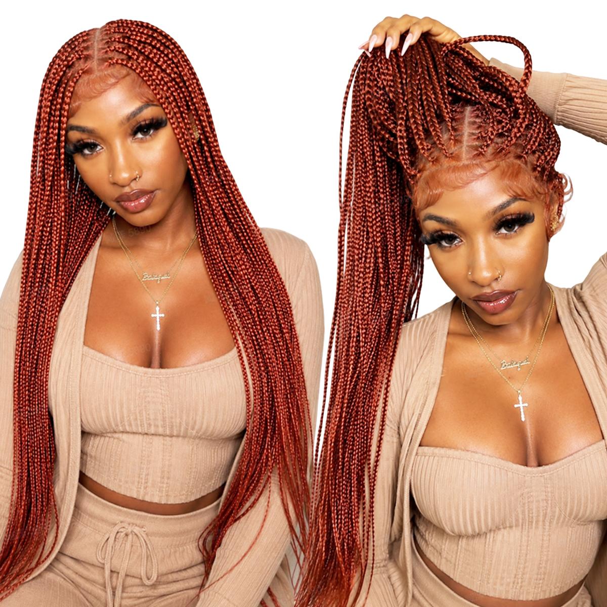 36" Cowboy Copper #350 Knotless Braids Wig - Full Lace Box Braids Wig for Women, Premium Synthetic Fiber, Natural Looking Boho Protective Style, Lightweight & Easy DIY Install