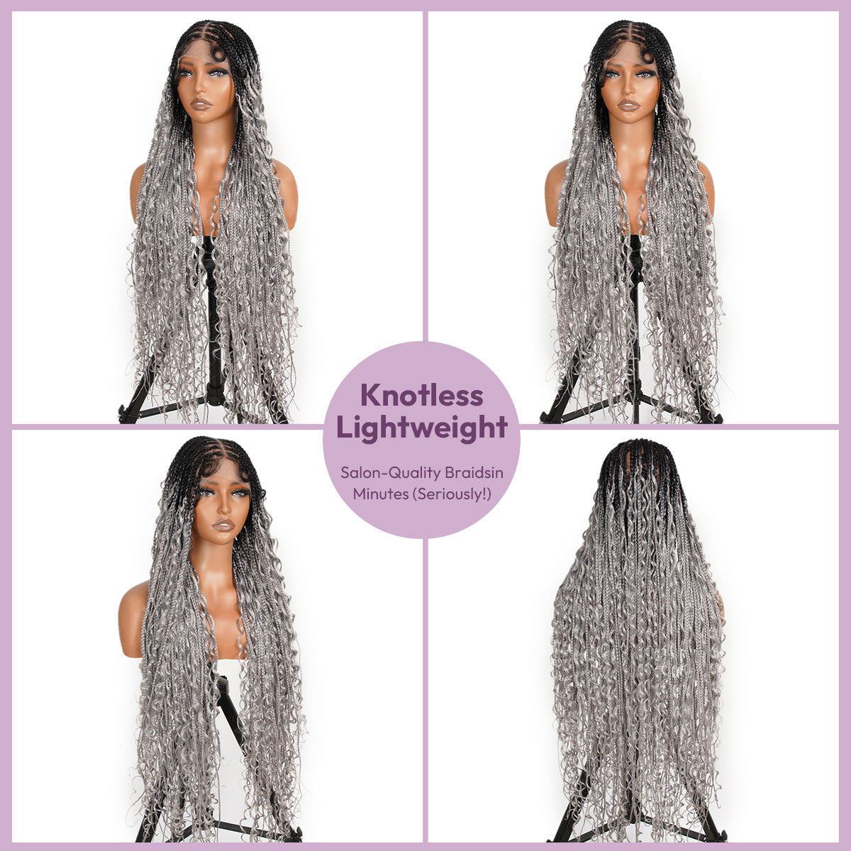 SuperNova 36" #OT1B/Gray Knotless Bohemian Box Braid Wig – Lightweight Synthetic Hair for Protective Styles, Natural Look & Comfort