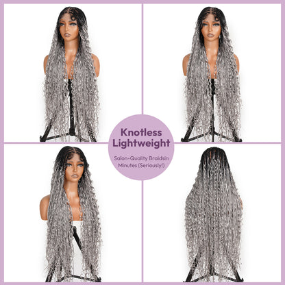 SuperNova 36" #OT1B/Gray Knotless Bohemian Box Braid Wig – Lightweight Synthetic Hair for Protective Styles, Natural Look & Comfort