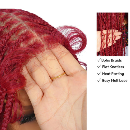 36-Inch Red Boho Knotless Box Braided Wig, Full Lace Wavy Braids, Glueless Synthetic Wig for Black Women | SuperNova Hair