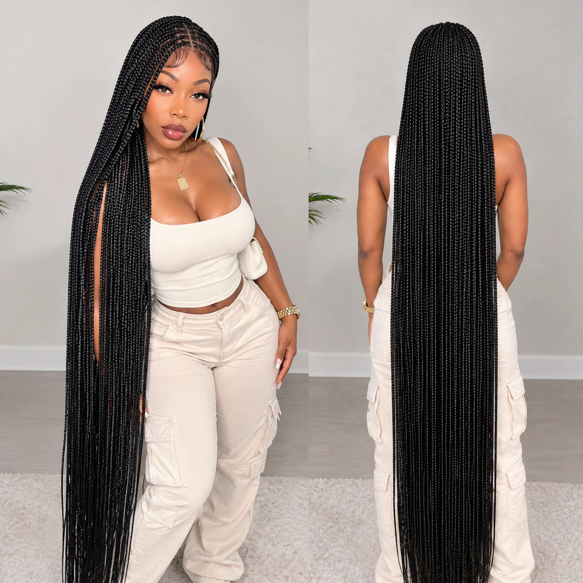 SuperNova 60" Knotless Box Braids Wig, Handmade Full Lace Glueless Braided Wig with Baby Hair - Premium Synthetic Fiber, Lightweight Protective Style for Women