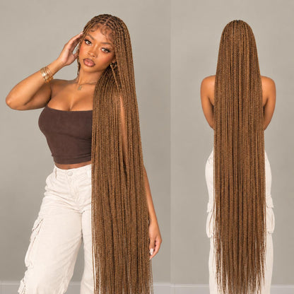 SuperNova 60" Knotless Box Braids Wig, Handmade Full Lace Glueless Braided Wig with Baby Hair - Premium Synthetic Fiber, Lightweight Protective Style for Women