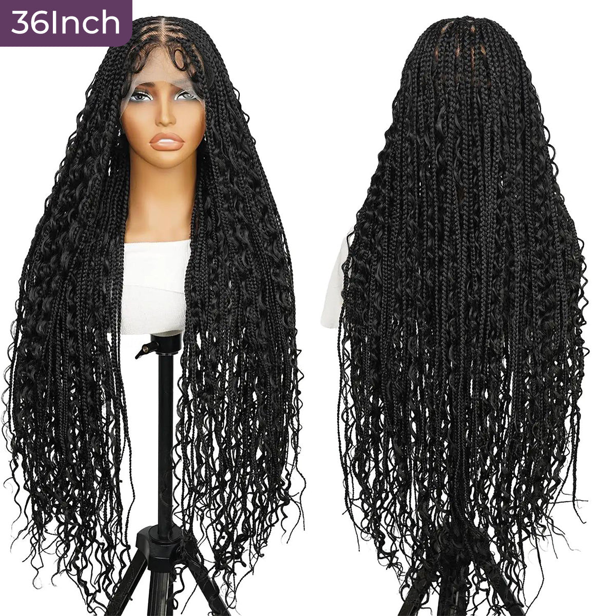 36-Inch Red Boho Knotless Box Braided Wig, Full Lace Wavy Braids, Glueless Synthetic Wig for Black Women | SuperNova Hair