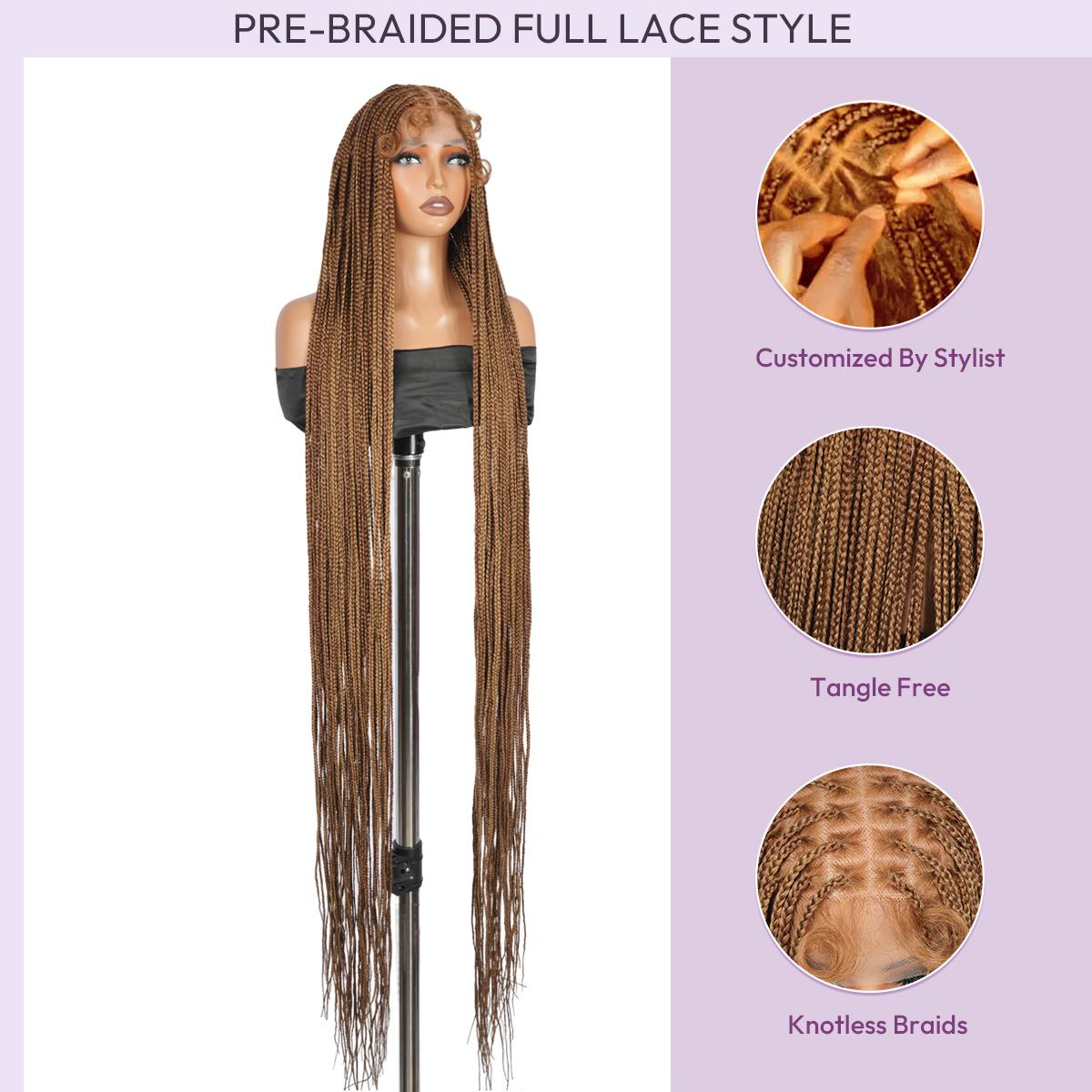 SuperNova 60" Knotless Box Braids Wig, Handmade Full Lace Glueless Braided Wig with Baby Hair - Premium Synthetic Fiber, Lightweight Protective Style for Women