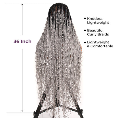 SuperNova 36" #OT1B/Gray Knotless Bohemian Box Braid Wig – Lightweight Synthetic Hair for Protective Styles, Natural Look & Comfort