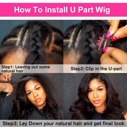 SuperNova Straight U Part Wig Human Hair, Glueless V Part Wig Natural Look Straight Hair Wig, Beginner Friendly Protective Style for Women