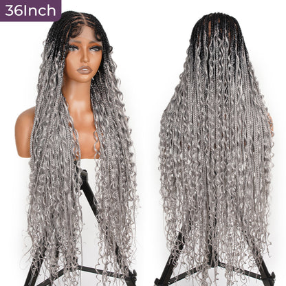 SuperNova 36" #OT1B/Gray Knotless Bohemian Box Braid Wig – Lightweight Synthetic Hair for Protective Styles, Natural Look & Comfort