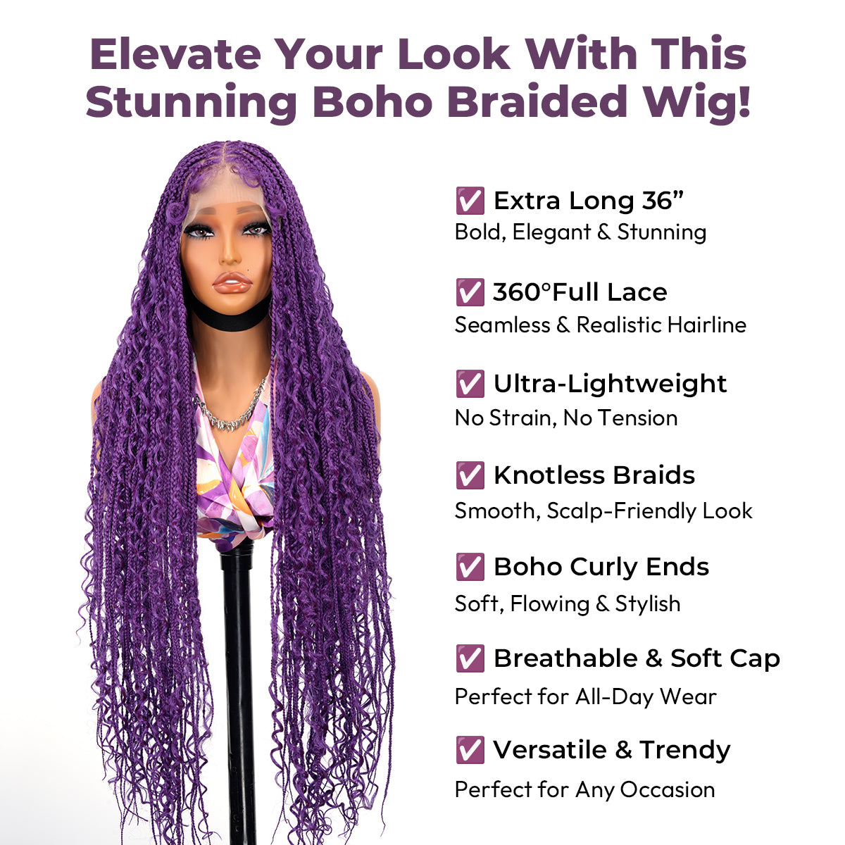 Purple Braided Wig for Women