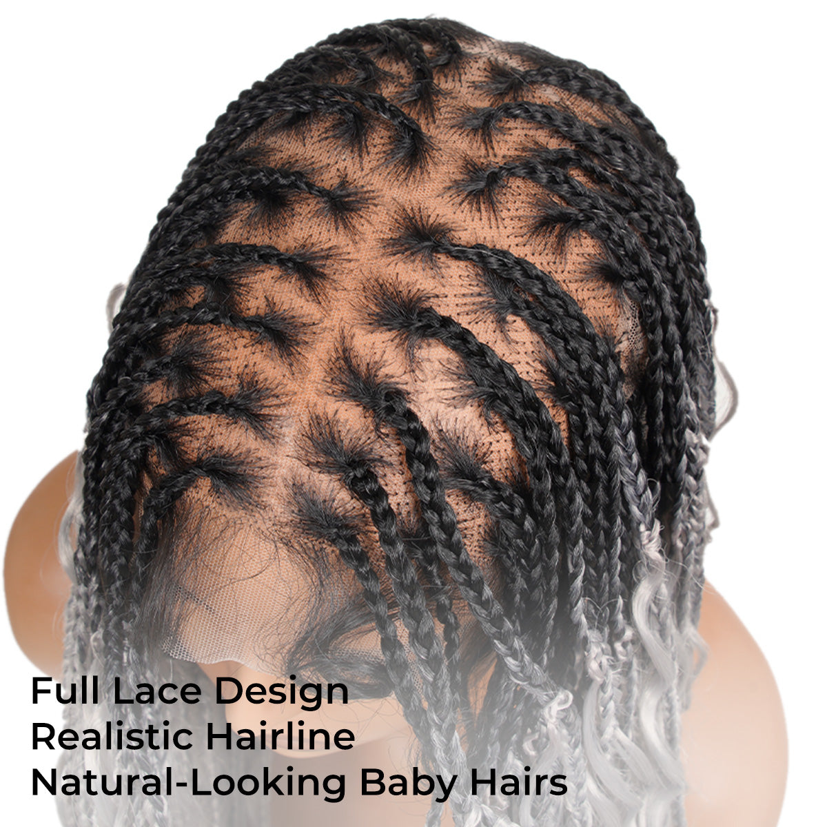 SuperNova 36" #OT1B/Gray Knotless Bohemian Box Braid Wig – Lightweight Synthetic Hair for Protective Styles, Natural Look & Comfort