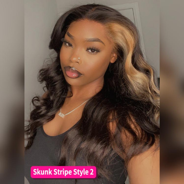 Skunk Stripe Hair Natural Wave Wig Body Wave Lace Front Wig -SuperNova Hair