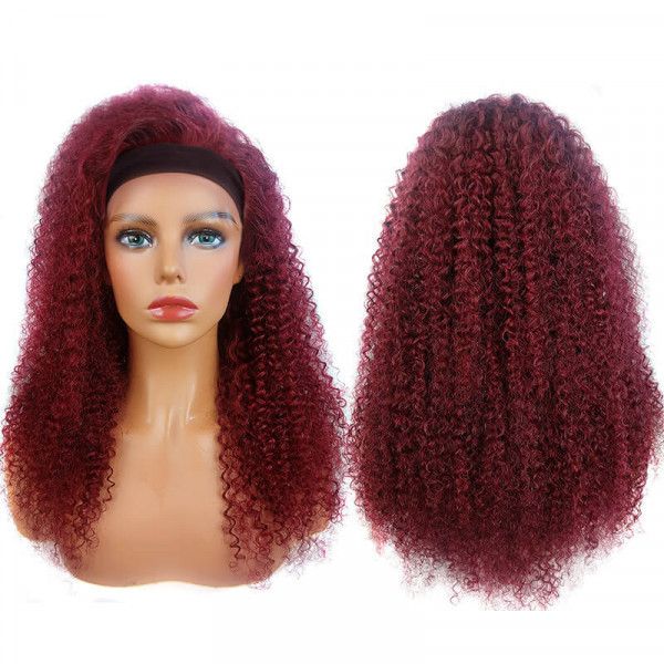 Burgundy 99J Headband Human Hair Wigs With Hair Headbands -SuperNova Hair