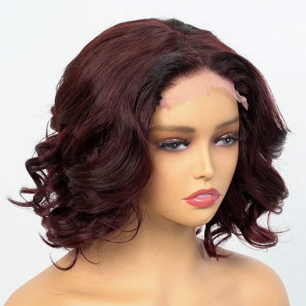 Dark Plum Color Body Wave Undetectable Lace Bob Wig -SuperNova Hair