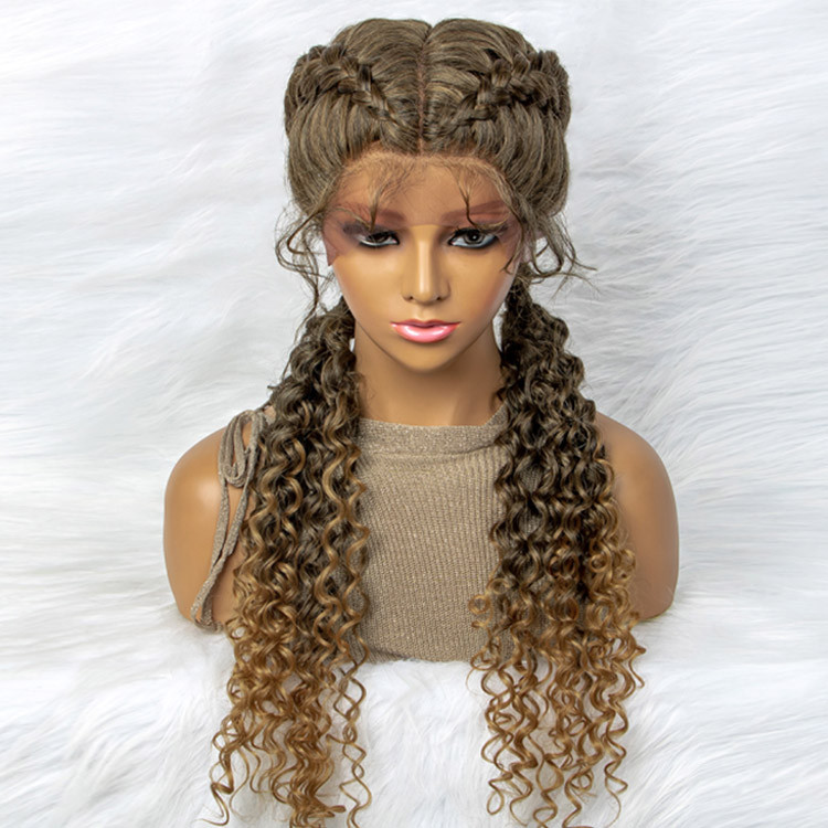 28" Lace Front Knotless Box Braided Wigs With Curly Ends SuperNova Hair