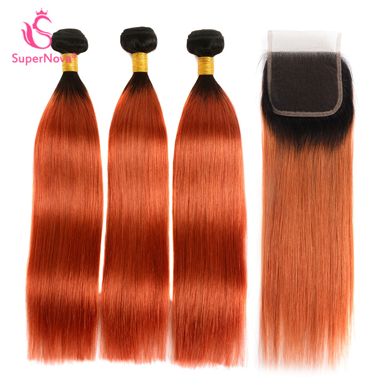 1b 350 Ombre Hair Color Straight Hair 3 Bundles With Closure