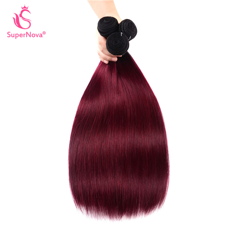 1b Burgundy Straight Hair Weave Ombre Human Hair Color 3 Bundles