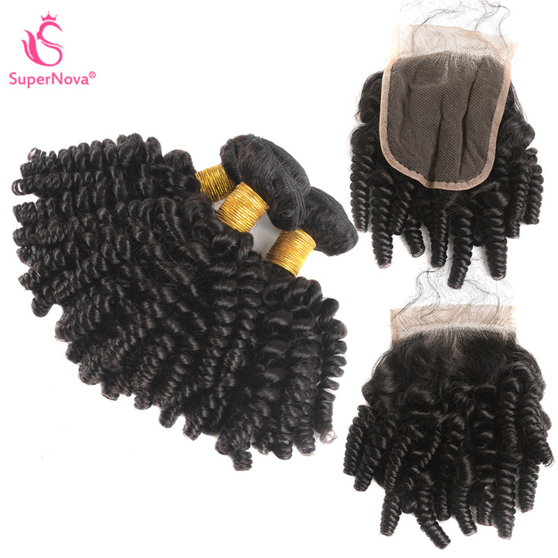 Fumi Hair Weave Afro Kinky Curly Hair 3 Bundles With 4 4 Lace Closure Short Hairstyles