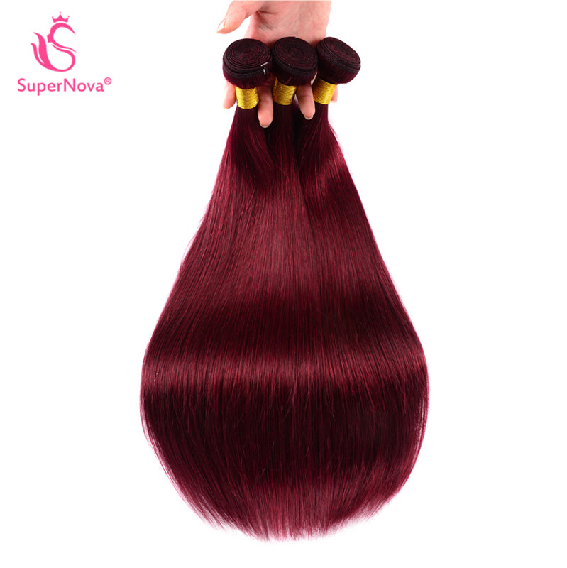 99j Burgundy Straight 3 Bundles Human Hair Weave -SuperNova Hair