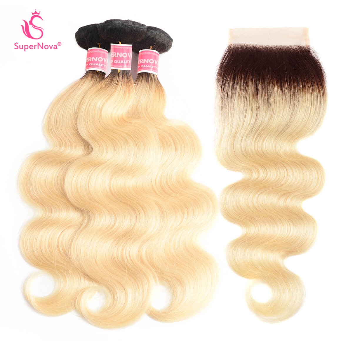 Ombre Color 1b 613 Brazilian Body Wave 3 Pcs With Lace Closure