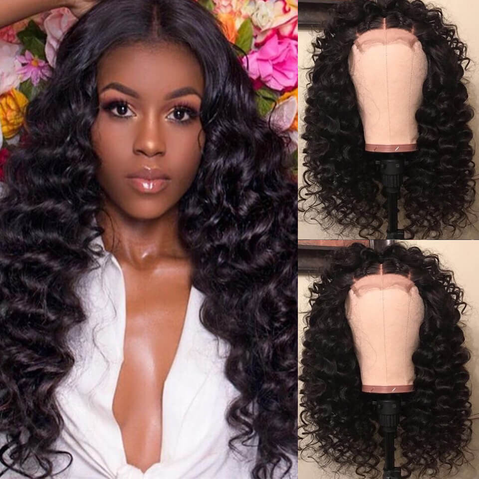 2x6 Inch Lace Closure Wig Loose Deep Wave Hair Wig With Adjustable Straps