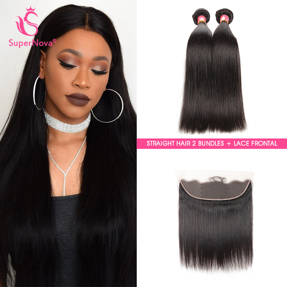 Malaysian Straight Virgin Human Hair 2 Bundles With 13 4 Lace