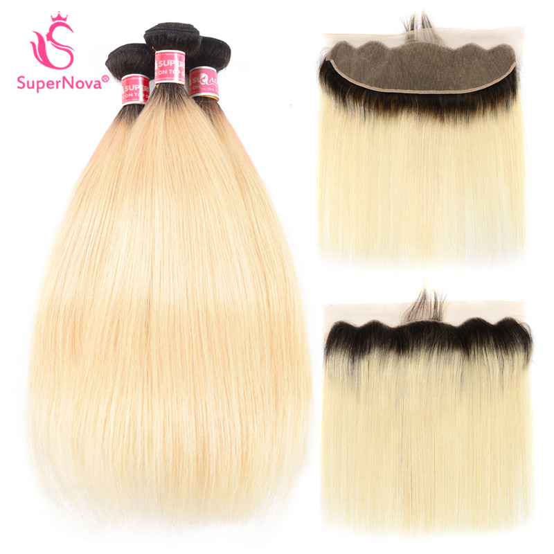 Honey Blonde Ombre With Dark Roots 1b 613 Weave With Lace Frontal