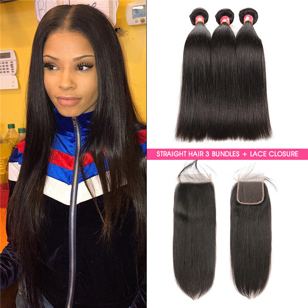 Peruvian Straight Wavy Hair Bundles With 3 Part Closure Supernova