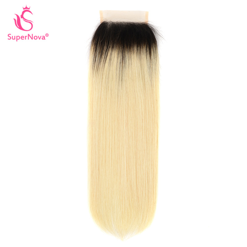 Ombre Color Hair Closure 1b 613 Honey Blonde Straight Hair Lace