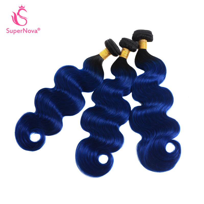 Body Wave Hair Weave Ombre Color 1b Blue Human Hair Bundles