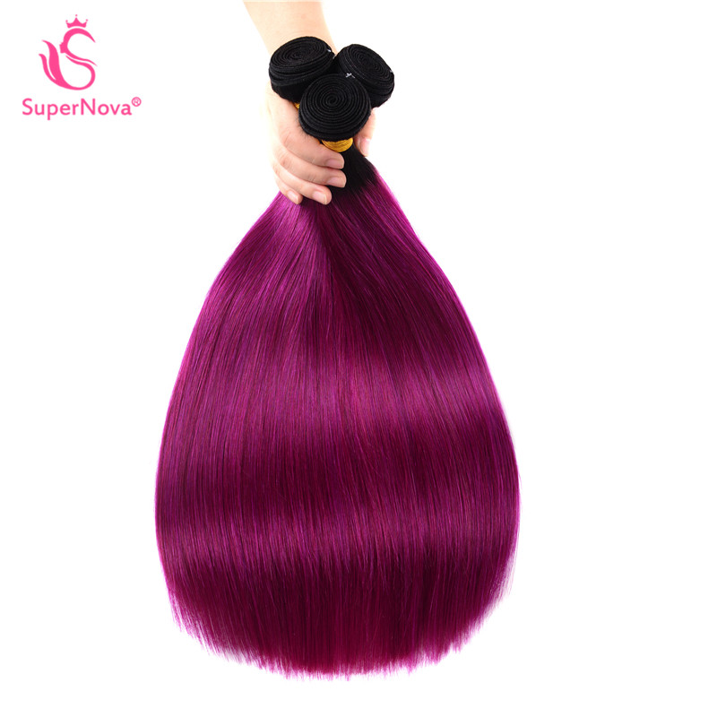 Ombre Weave 1b Purple Straight Human Weave Hairstyles 3 Bundles