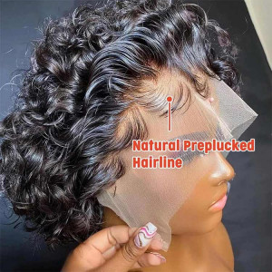 short cut slick back curly frontal lace wig