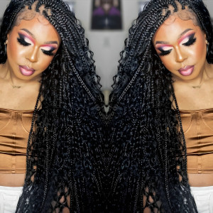 HOT! @Dontae Muse I 36 Inches Full Double Lace Knotless Premium Synthetic Fiber Bohemian Box Braided Wigs