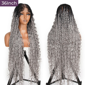 SuperNova 36" #OT1B/Gray Knotless Bohemian Box Braid Wig – Lightweight Synthetic Hair for Protective Styles, Natural Look & Comfort
