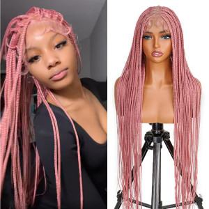 SuperNova Pink 36'' Full Lace Synthetic Box Braided Wig - Handmade Lightweight, Tangle-Free, Beginner-Friendly, Glueless, Full Lace Area, 180% Density