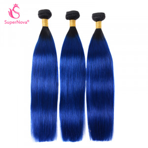Ombre Color Hair Weave 1B/Blue Straight Human Hair 3 Bundles