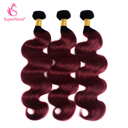 Ombre Color Hair Body Wave Weave 3 Bundles 1B/Burgundy Hair Weave
