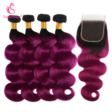 1b purple body wave hair bundles with closure