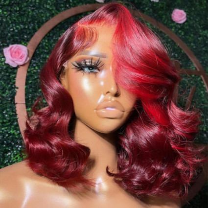 SuperNova Dark Red Transparent Lace Glueless Side Part Bob Wigs