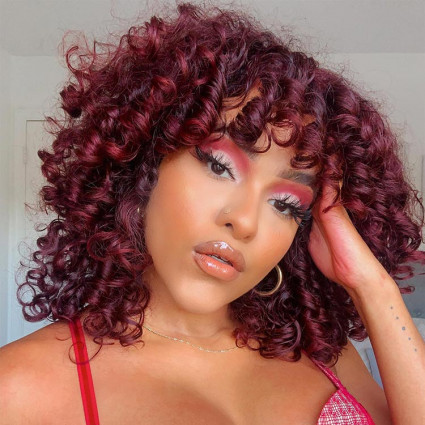 loose curly wig with bangs