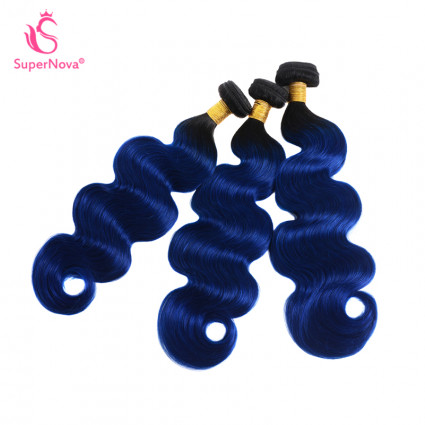 Body Wave Hair Weave Ombre Color 1B/Blue Human Hair Bundles