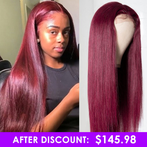 99J Burgundy Hair Straight 5x5 Lace Closure Wigs For Women 16-24Inch