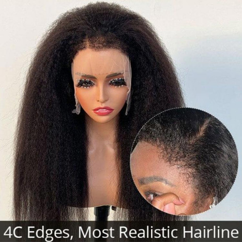 SuperNova 4C Edges Kinky Straight Lace Front Wigs With Pre Plucked Curly Baby Hairline